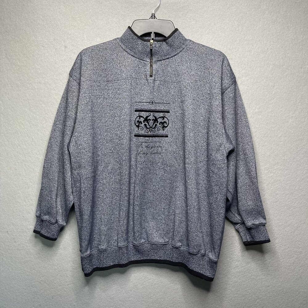 Vintage PASTA Gray 1/4 Zip Sweatshirt With Black Embroidery Size Large